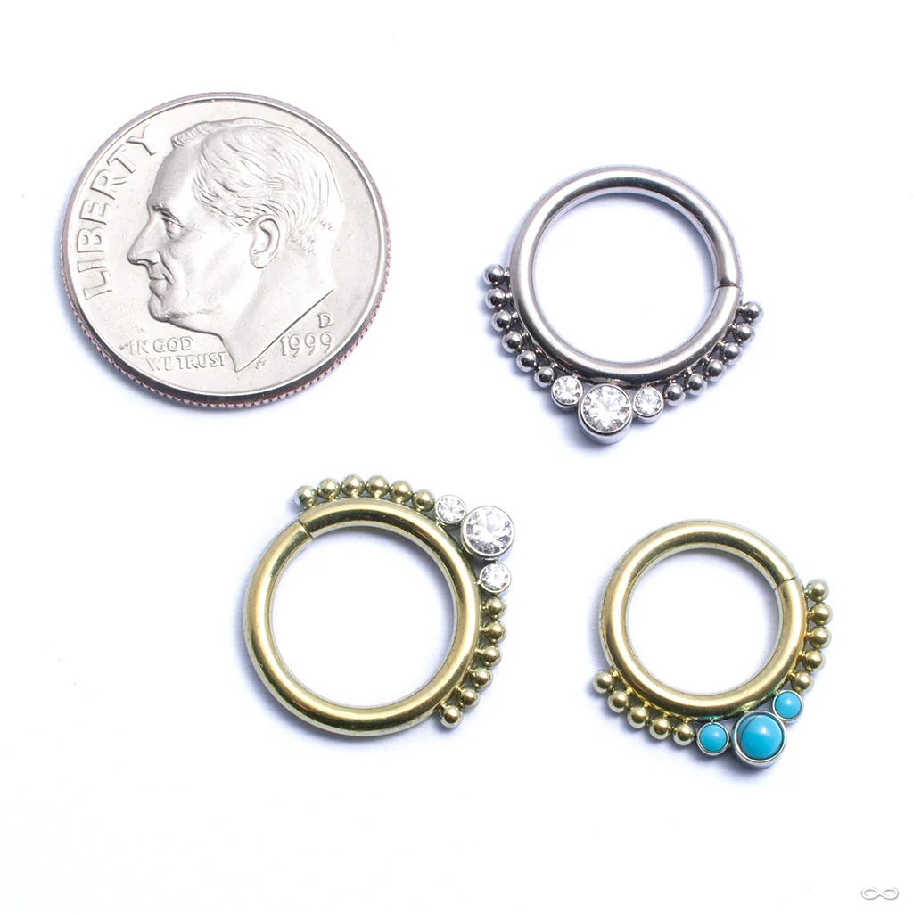 Beaded Seam Ring with 3 Stone Cluster from LeRoi