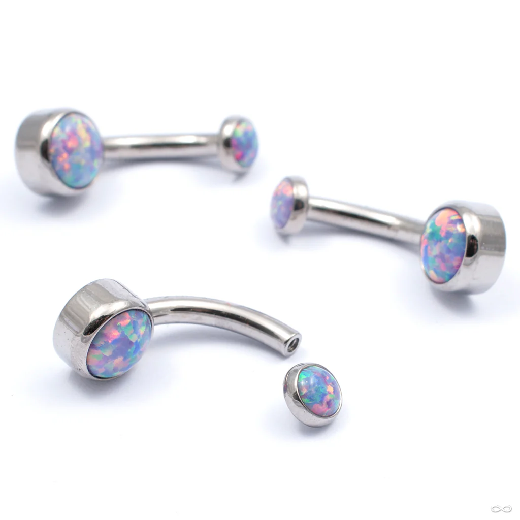 Bezel-set Faux-Pal Gem Threaded Navel Curve in Titanium from Industrial Strength - Image 2
