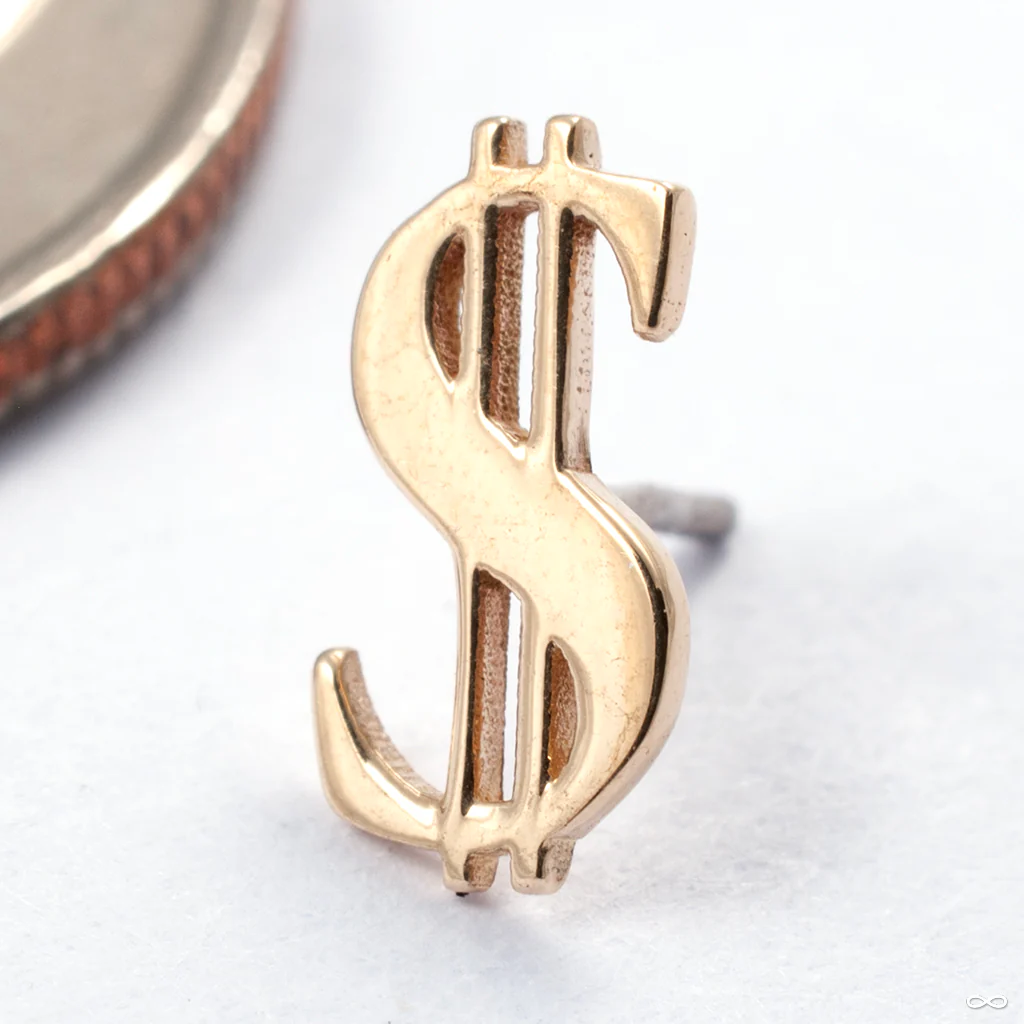 Dollar Sign Press-fit End in Gold from Dusk Body Jewelry