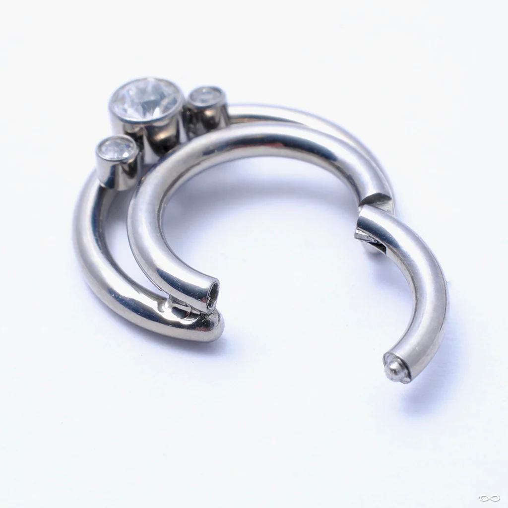 Gemmed Crescent Clicker in Titanium from Zadamer Jewelry - Image 2