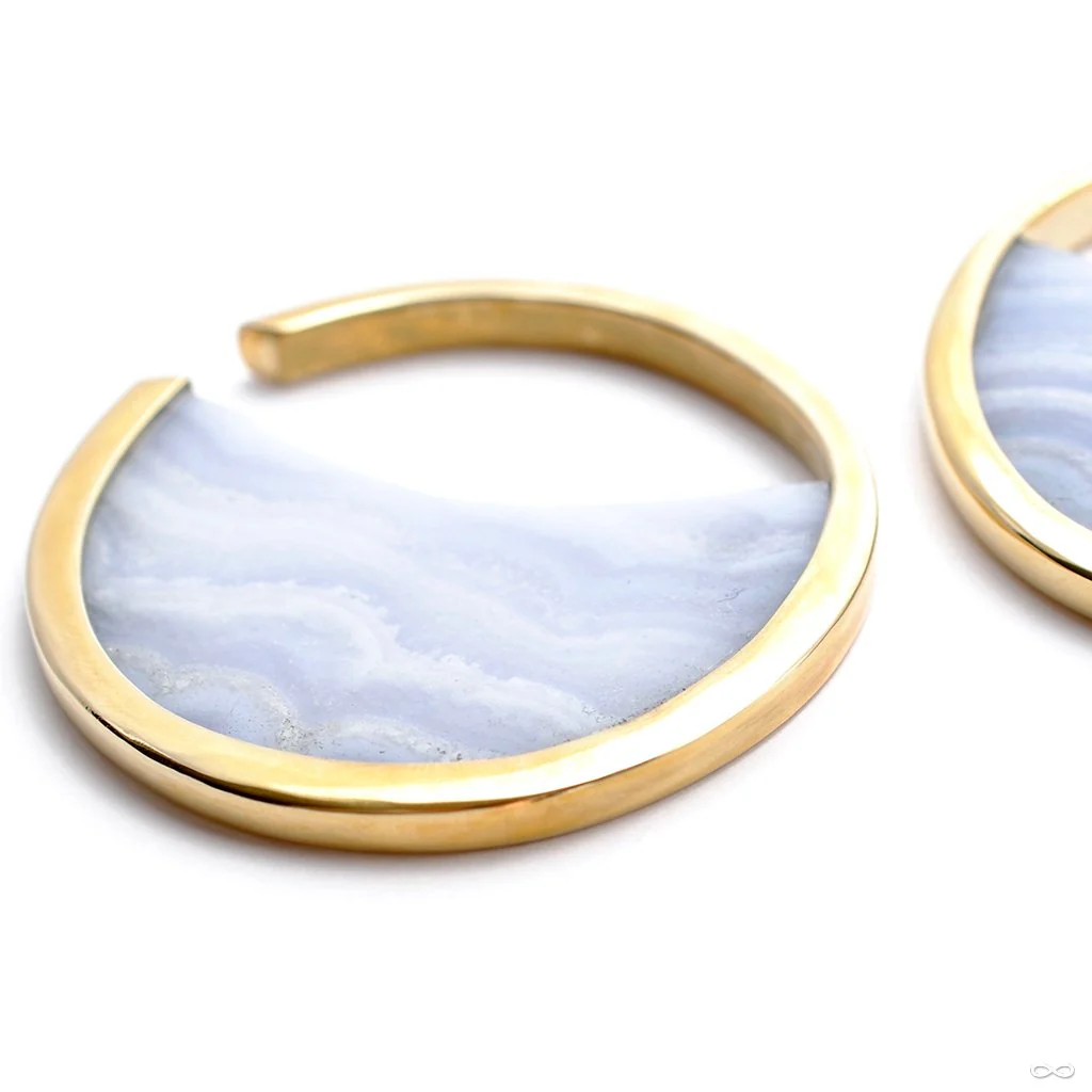 Large Muse Hoops in Brass with Blue Lace Agate from Buddha Jewelry - Image 2