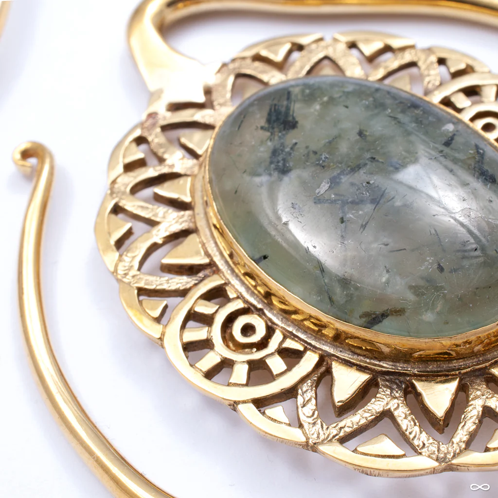 Oval Puj Ju Hoops in Brass with Prehnite from Diablo Organics - Image 3