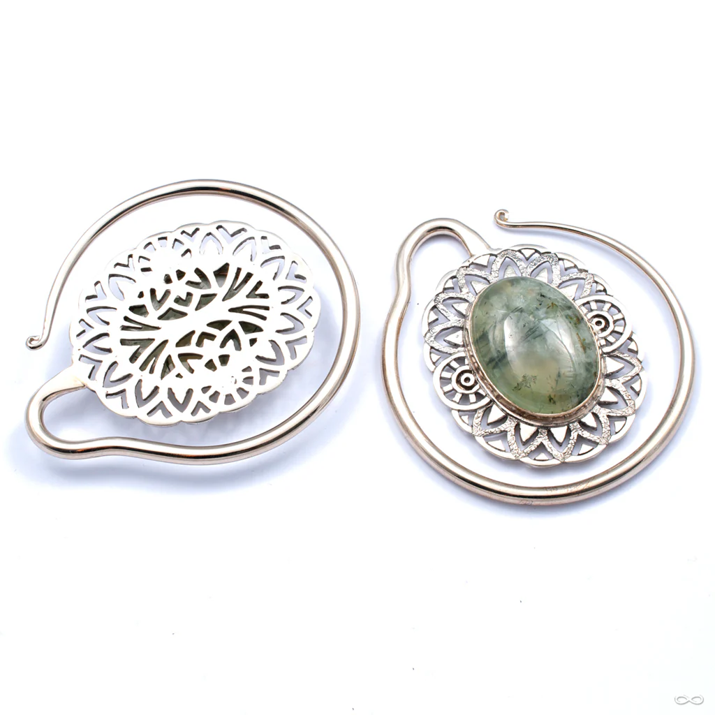 Oval Puj Ju Hoops in White Brass with Prehnite from Diablo Organics - Image 2