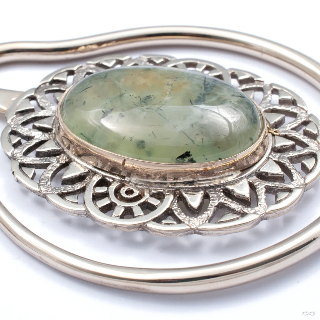 Oval Puj Ju Hoops in White Brass with Prehnite from Diablo Organics - Image 3
