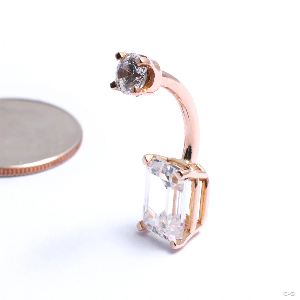 Prong-set Emerald-cut Threaded Navel Curve in Gold from LeRoi - Image 3