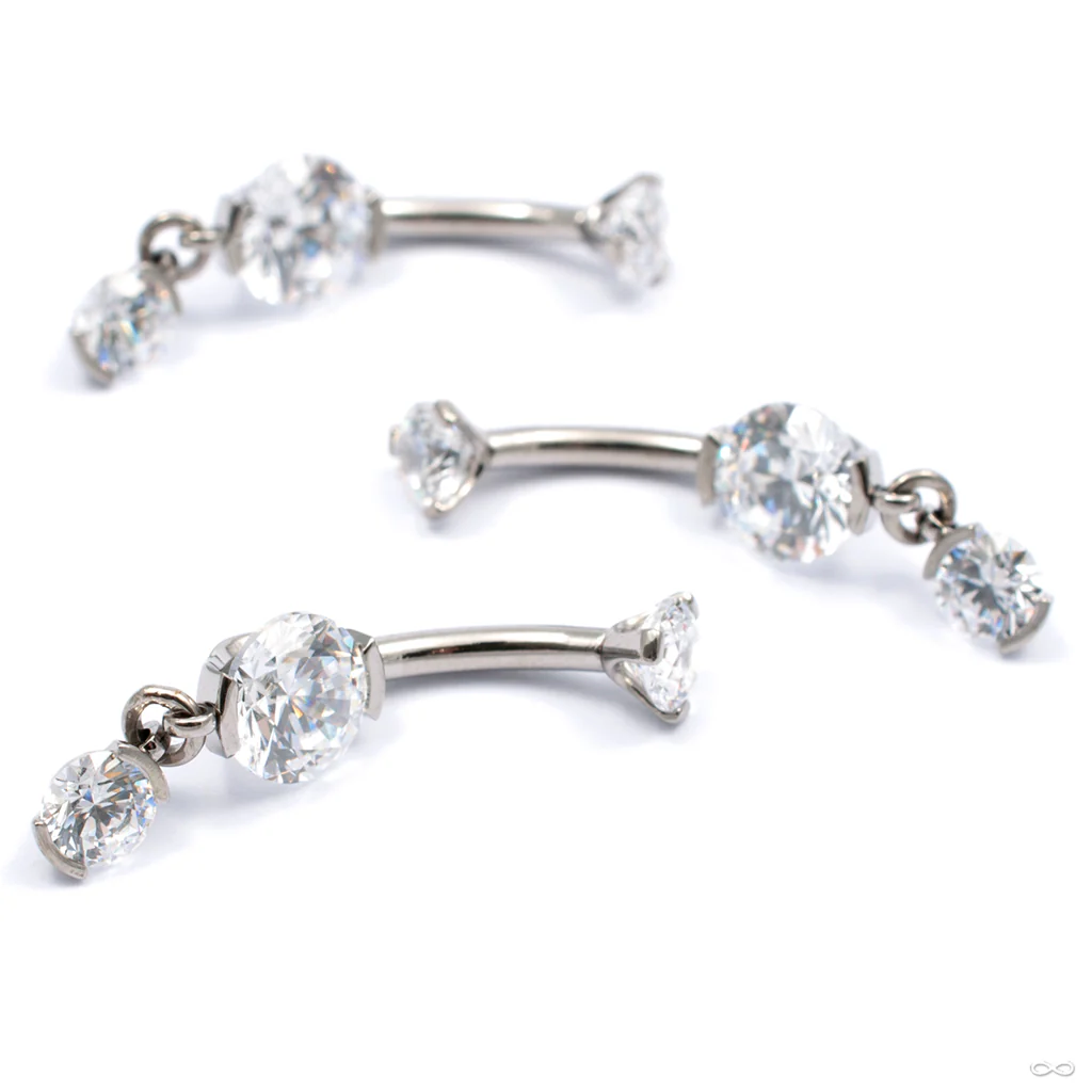 Prong-set Faceted Gem Threaded Navel Curve with Dangle in Titanium from Industrial Strength