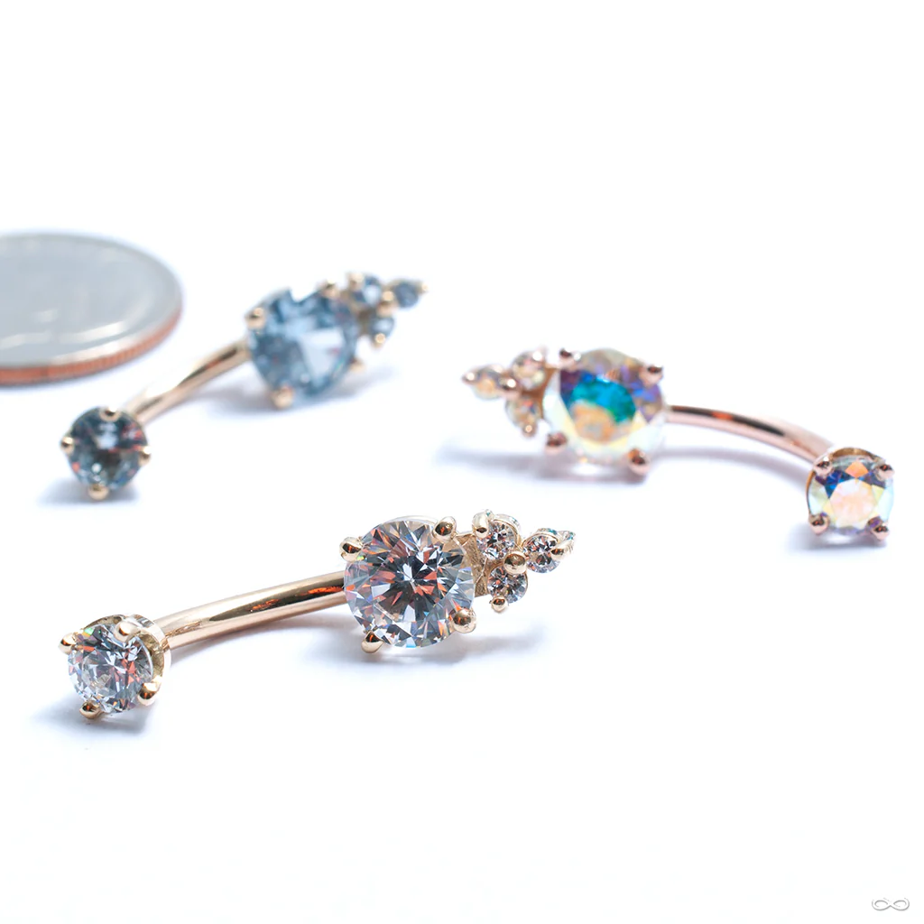 Prong-set Triple Melee Threaded Navel Curve in Gold from LeRoi