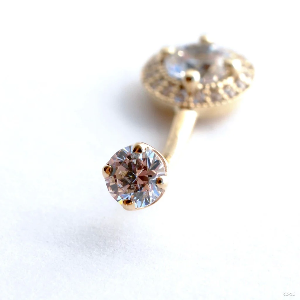 Round Halo Curved Barbell in Gold with Clear CZ from BVLA - Image 2
