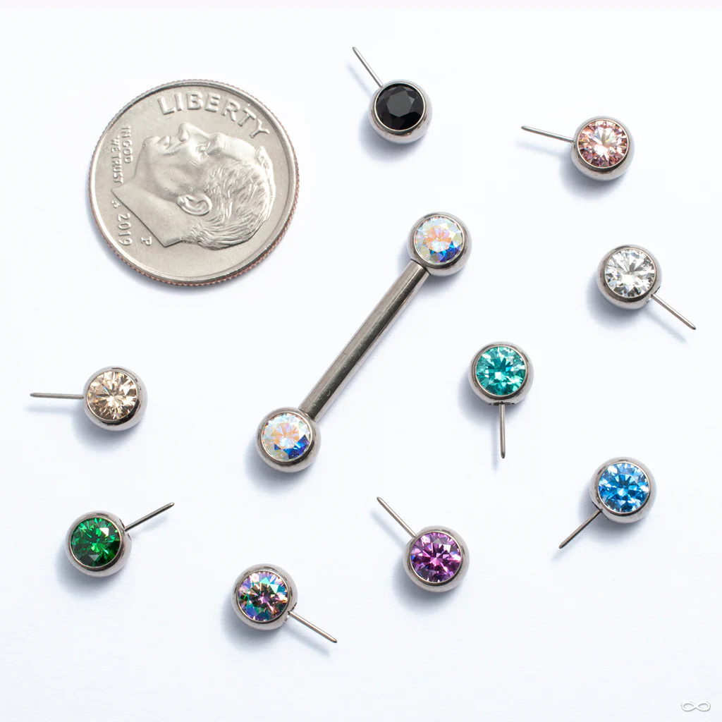 Side-set Faceted Gem Press-fit End in Titanium from NeoMetal