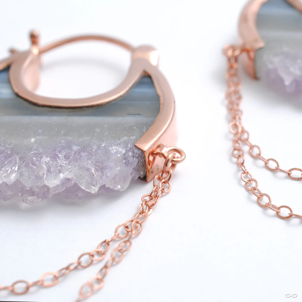 Small Moonstruck Earrings in Rose Gold with Striped Fluorite from Buddha Jewelry - Image 3